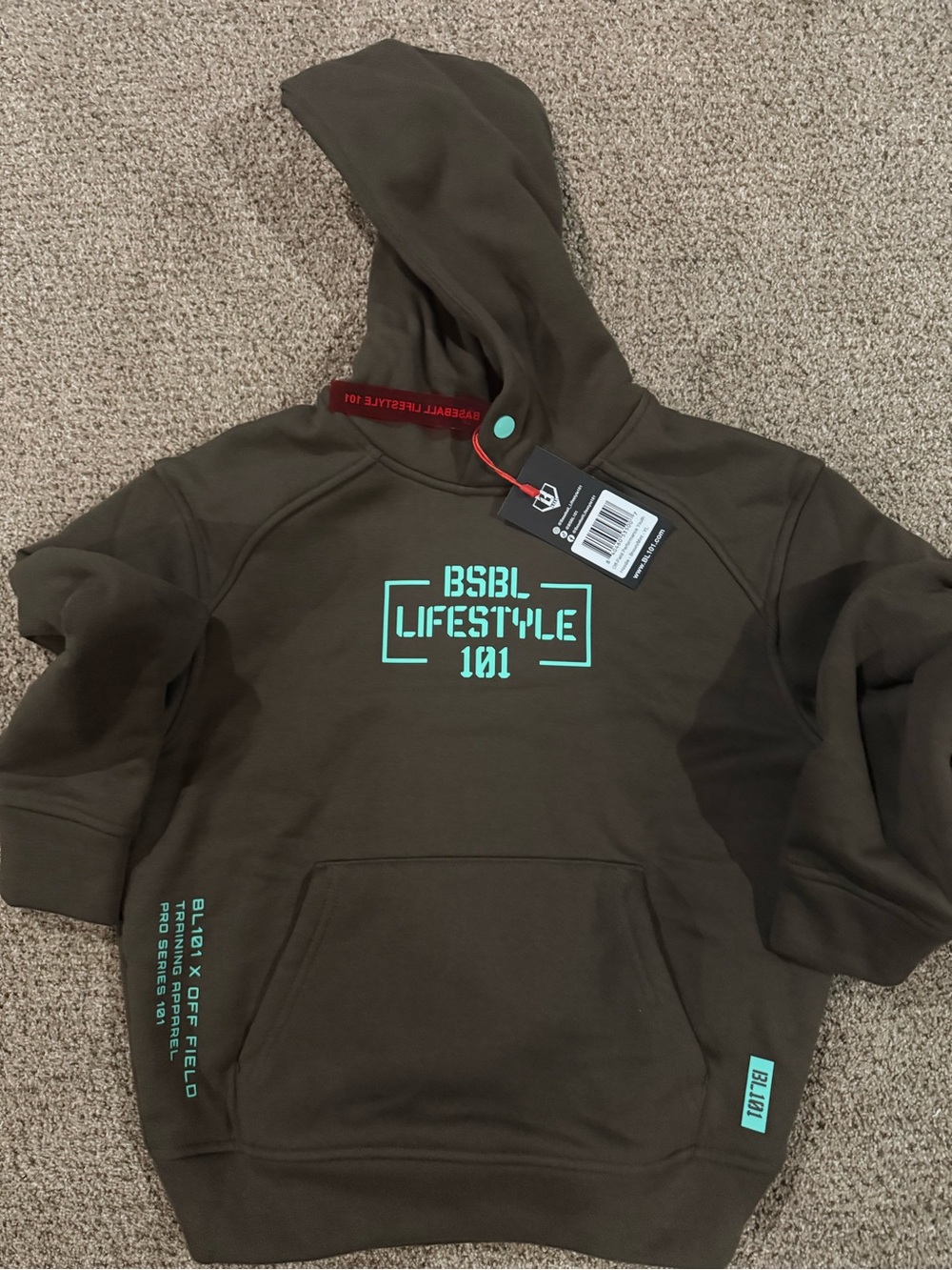Baseball Lifestyle 101 Kids Off Field Preformance Hoodie. Chocolate/Mint